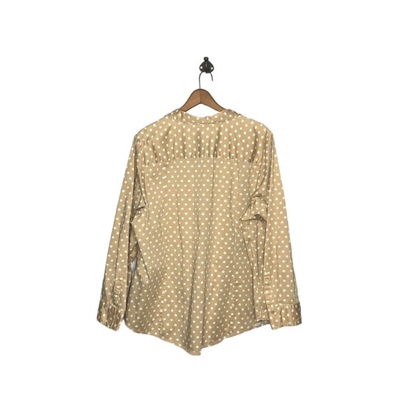 Lane Bryant 24 Tan White Polka Dot Stretch Embellished Collar Top Blouse Plus - Picture 3 of 4